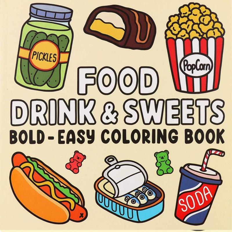 Libro para colorear de comida, - Food And Snacks Coloring Book Bold And Easy reseña y precio